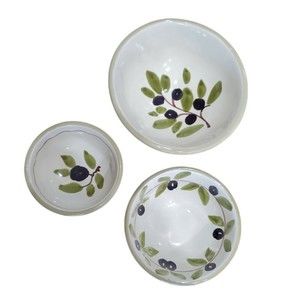 Set Of 3 Williams-Sonoma Pottery Footed Serving Dip Bowls Olive Design Italy